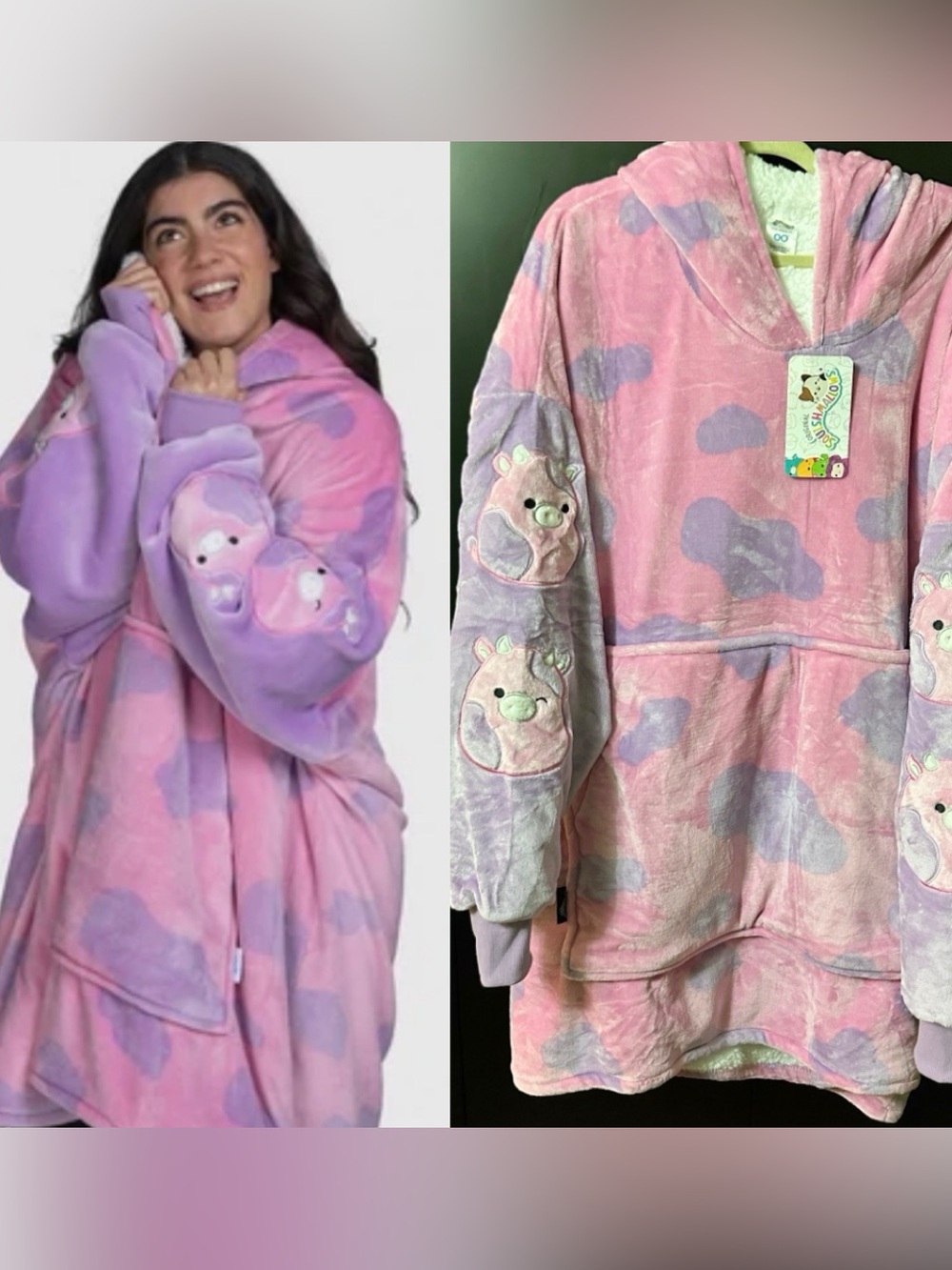 Squishmallows Women’s Hooded Plush Pullover - Pink & Lavender OS - Picture 1 of 13